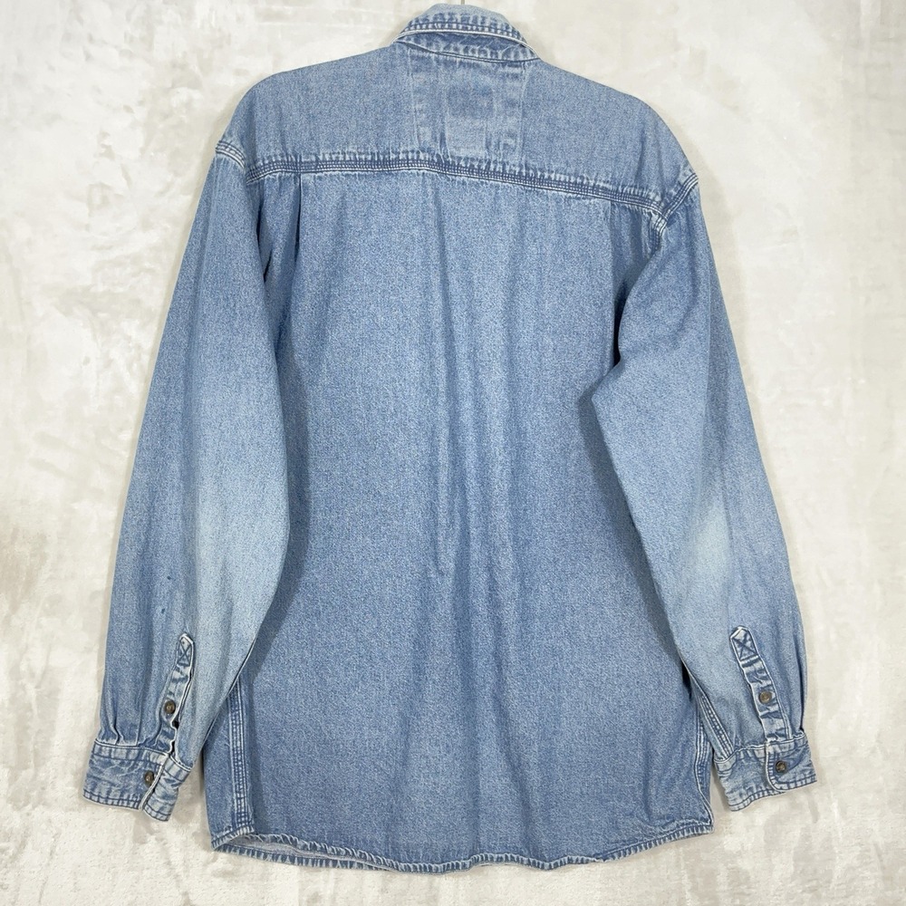 Key Denim Shirt Mens Large Tall Blue Long Sleeve Button Front Western Cowboy - Picture 9 of 12